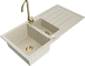 Zlewozmywaki z baterią - Mexen Andres zlewozmywak granitowy 1,5-komorowy z ociekaczem i baterią kuchenną Telma, beżowy - 6515-69-670200-50 - miniaturka - grafika 1