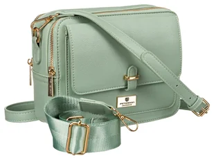 Listonoszka damska ze skóry ekologicznej zielona dwukomorowa na suwak PETERSON złote okucia kieszonki dwa paski na ramię w komplecie - Torebki damskie - miniaturka - grafika 1