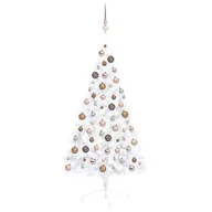 Choinki - vidaXL vidaXL Sztuczna choinka, połówka, z LED i bombkami, biała, 120 cm - miniaturka - grafika 1