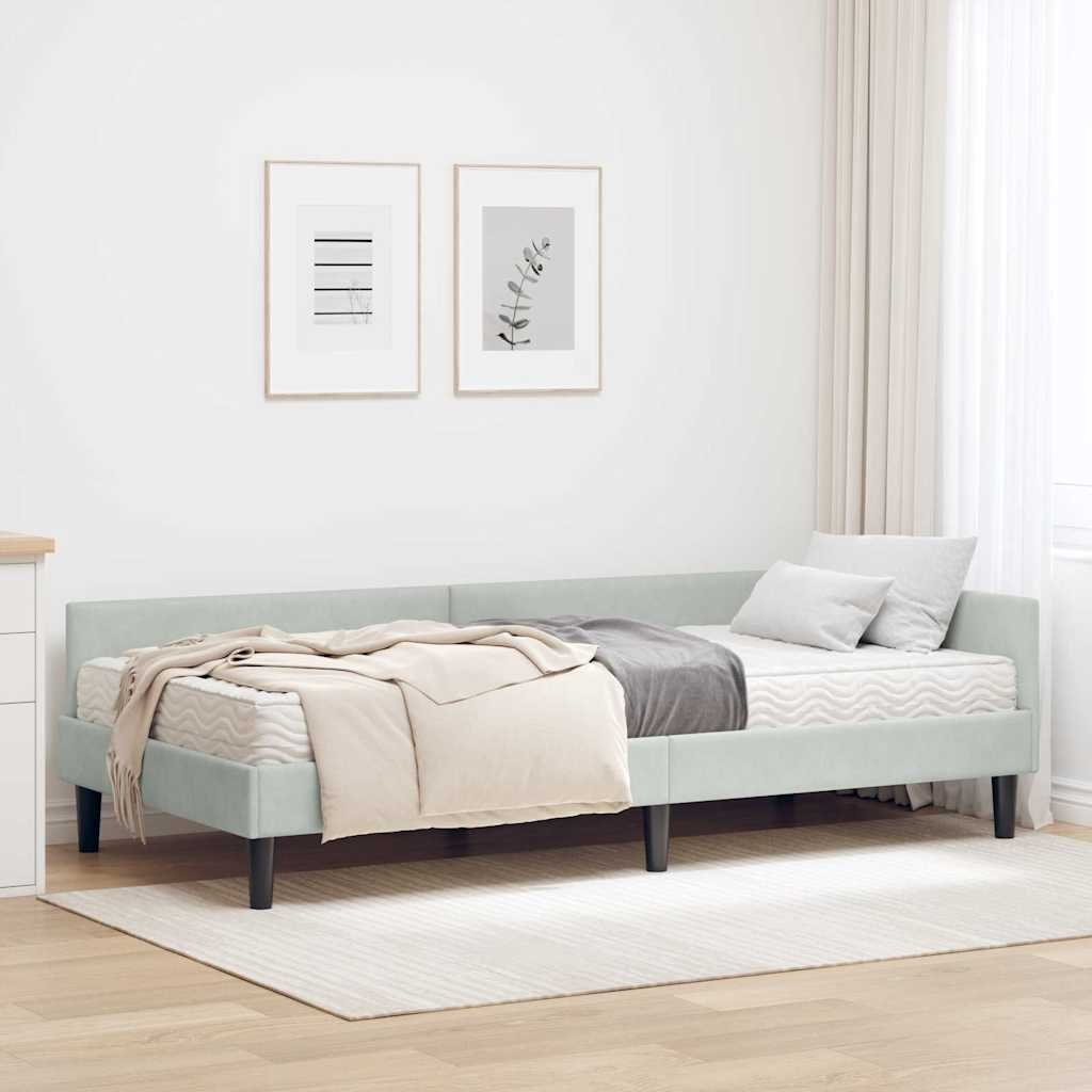 vidaXL Rama Łóżka Narożnego z Materacem Inny 2 pcs Jasnoszary Aksamit