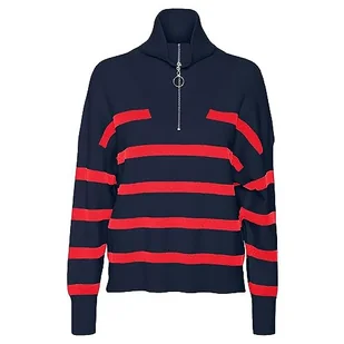 Vero Moda Vmsaba Stripe Ls Highneck Bluzka GA Noos Sweter, Navy Blazer/Stripes:Bittersweet, XS Kobiety, Navy Blazer/Stripes:bittersweet, XS - Bluzki damskie - miniaturka - grafika 1