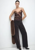 Spodnie damskie - MANGO - Jeansy wide leg z aksamitu czekoladowy - 40 - Kobieta - miniaturka - grafika 1