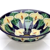 Umywalki - Meksykańska ceramiczna umywalka nablatowa Calia – okrągła meksykańska umywalka łazienkowa 40,5 x 15 cm Umywalka z motywami Talavera - miniaturka - grafika 1