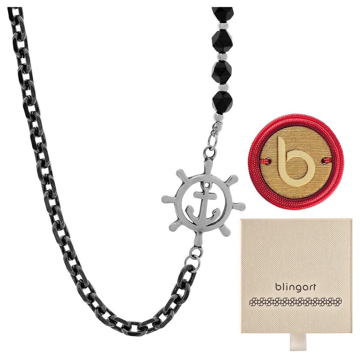 Naszyjnik męski KOŁO STEROWE kotwica ANKIER korali