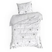 Pościel - Pościel satynowa SPRING 140x200 Eurofirany biała czarna szkicowane polne kwiaty paski - miniaturka - grafika 1