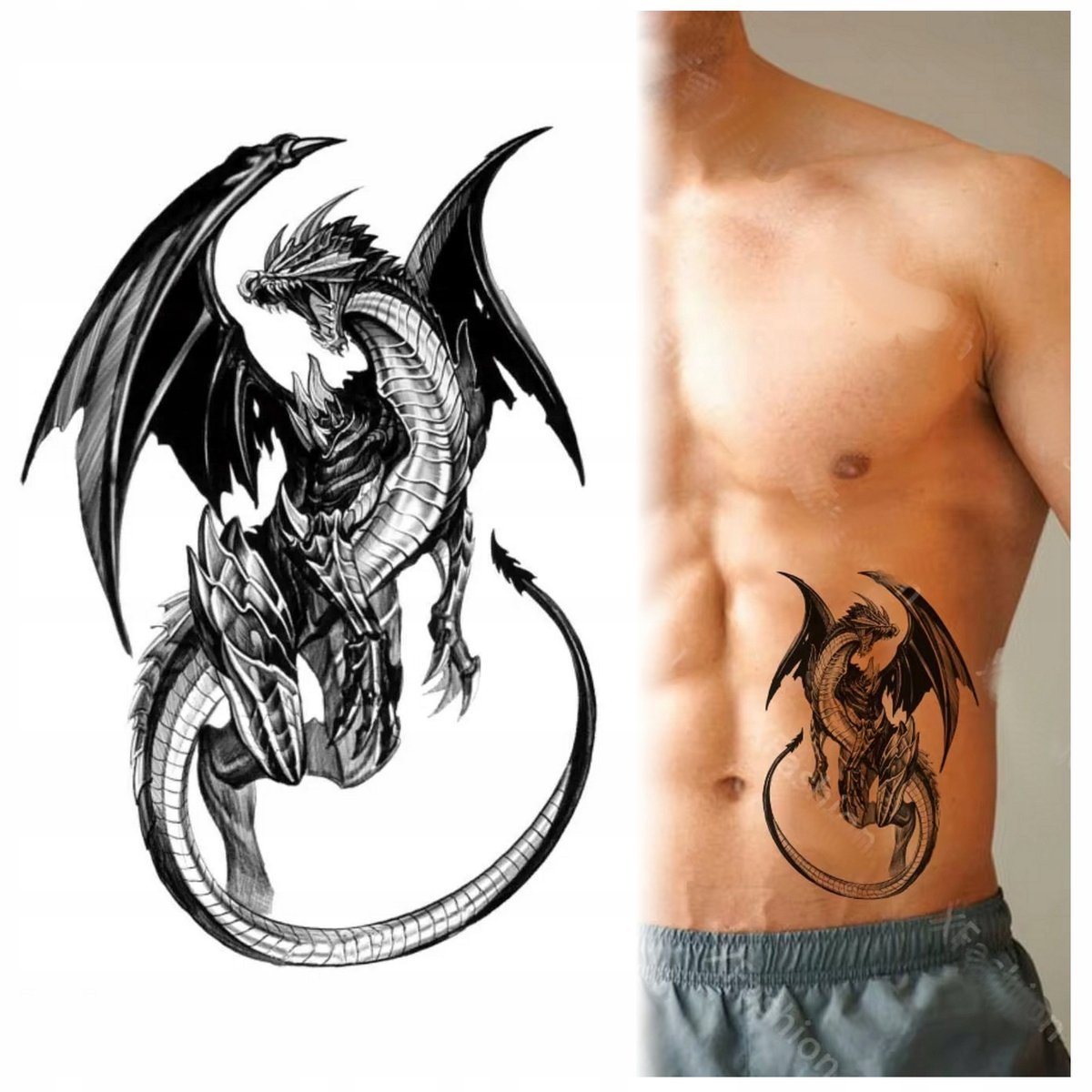 TATUAŻ ZMYWALNY TYMCZASOWY WODNY SMOK / DRAGON GROŹNY