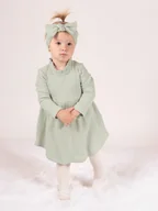 Sukienki - Dziewczęca sukienka z długim rękawem prążkowana oliwkowa Nicol,r.134 - miniaturka - grafika 1