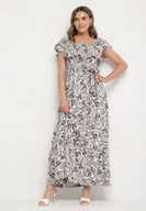 Sukienki - Ciemnoszara Sukienka Hiszpanka z Bawełną w Kwiaty Mreova - miniaturka - grafika 1
