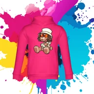 Bluzy dla dziewczynek - Bluza dziecięca typu kangurka z kapturem w kolorze różowym z nadrukiem miś Edzio 8 lat - miniaturka - grafika 1