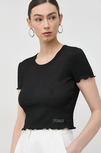 Guess t-shirt damski kolor czarny - Koszulki sportowe damskie - miniaturka - grafika 1