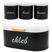 Herbata - Chlebak Metalowy Czarny Biały + Pojemniki Kawa Herbata Cukier - miniaturka - grafika 1