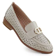 Mokasyny damskie - Półbuty damskie ażurowe mokasyny złote Vinceza 58516 złoty - miniaturka - grafika 1