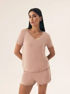 Piżamy damskie - Piżama damska Noves Henderson piaskowy beż S - miniaturka - grafika 1