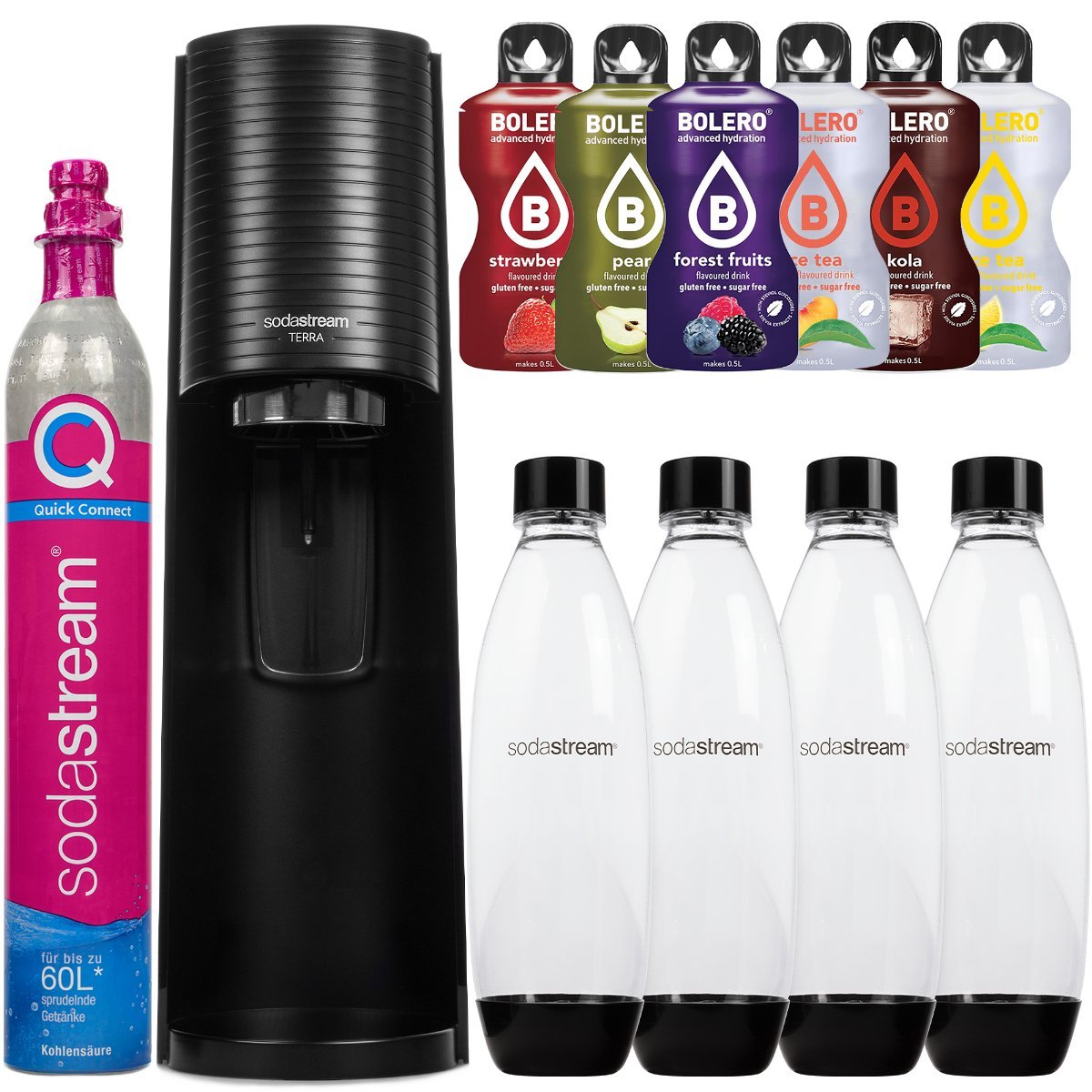 Zestaw Do Wody Saturator Sodastream Terra Black 4 Butelki + 6X Napoje