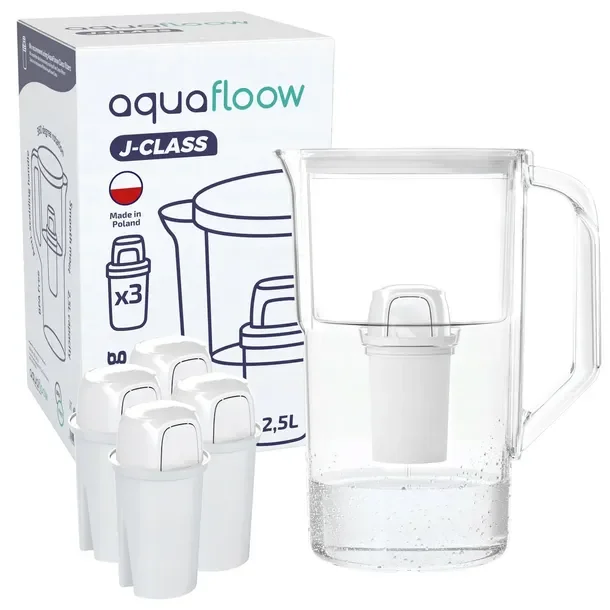 Dzbanek filtrujący plastikowy AquaFloow J-CLASS 2,5l biały + 5x filtr