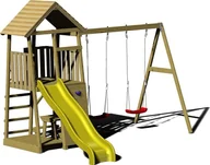 Place zabaw - Wendy Wendi Toys drewniana wieża do zabawy żyrafa ze zjeżdżalnią, ścianką wspinaczkową, 2 huśtawkami i stołem piknikowym Natura 280x340x270cm - miniaturka - grafika 1
