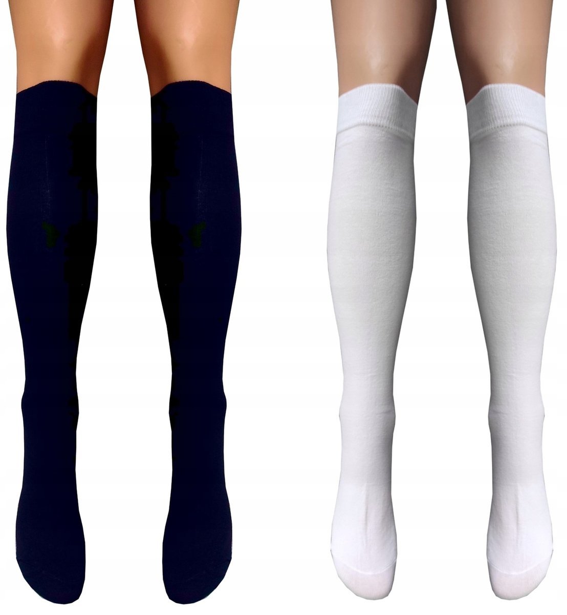 PODKOLANÓWKI 2-PARY ZESTAW BAWEŁNIANE CZARNE I BIAŁE KRYJĄCE DAMSKIE 35-38