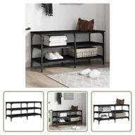 Szafki na buty - The Living Store Ławka na buty czarna 100x38,5x49cm Materiał drewnopochodny - miniaturka - grafika 1