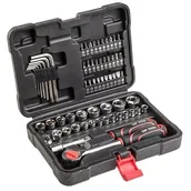 Narzędzia warsztatowe - Topex Grupa sp. z o.o. S.K. Klucze nasadowe 1/4'', 3/8'', zestaw 63 szt. 38D515 - miniaturka - grafika 1