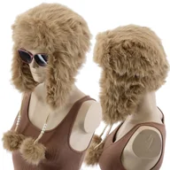 Czapki damskie - Ciepła Zimowa Czapka Damska Z Futerkiem Brązowa Uszanka Pompony - miniaturka - grafika 1