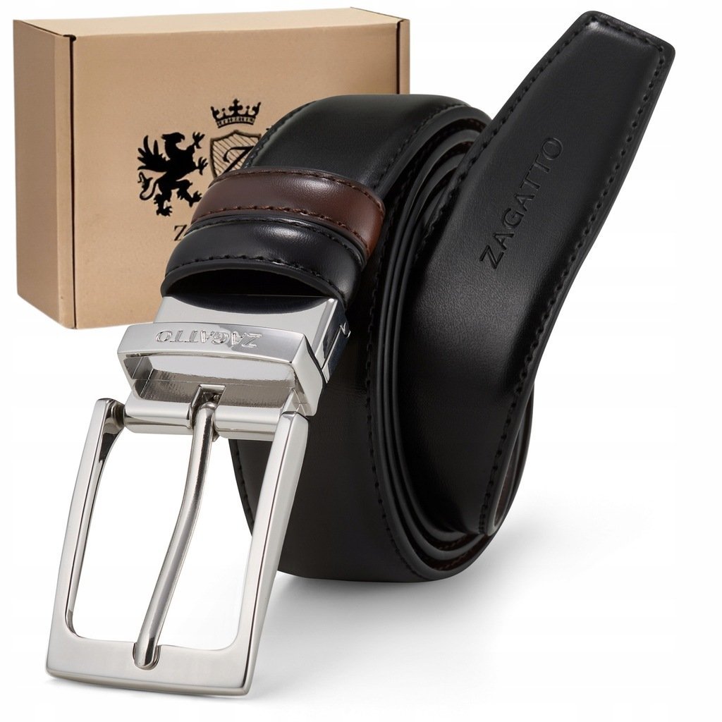 Pasek skórzany męski DWUSTRONNY skóra naturalna Czarny/Brązowy ZAGATTO