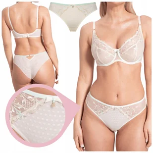 Samanta LAURA M300 majtki brazyliany biszkoptowe miętowe haft kropeczki- XL - Majtki damskie - miniaturka - grafika 1