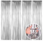 Balony i akcesoria - Kurtyna zasłona duża Srebrna imprezowa Urodziny - miniaturka - grafika 1