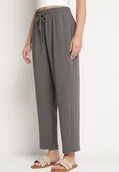 Spodnie damskie - Szare Spodnie Luźne z Kieszeniami i Gumką w Talii oraz Sznurkiem Enivia - miniaturka - grafika 1