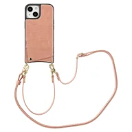 Etui i futerały do telefonów - Etui na telefon Selencia Nova Croco ze sznurkiem i uchwytem na kartę do Apple iPhone 15 - stary różowy - miniaturka - grafika 1