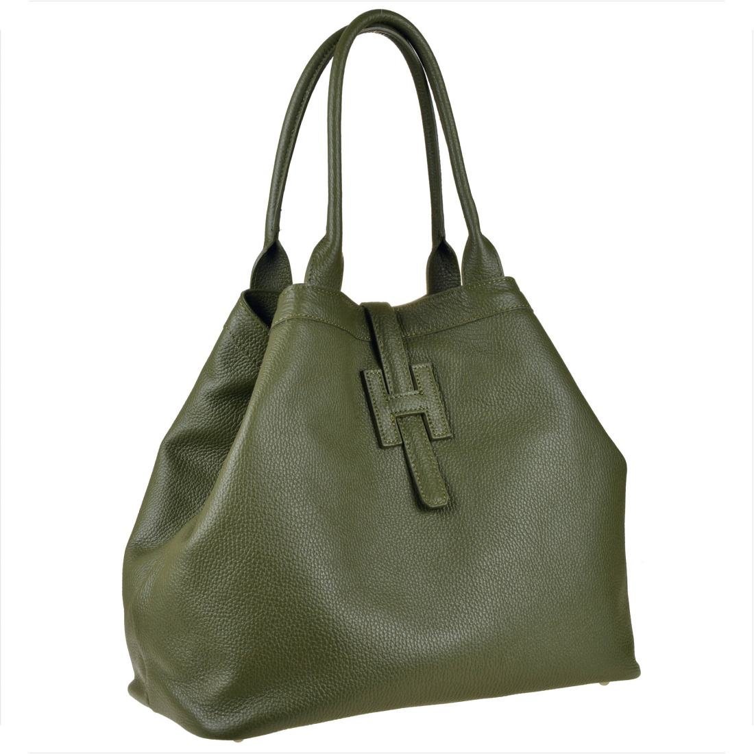 Torba shopper zielona oliwka pojemna skóra naturalna XL