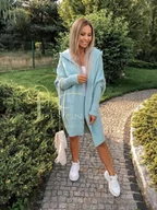 Swetry damskie - DŁUGI SWETER KARDIGAN BETI Z KAPTUREM POLSKI PRODUCENT J&K PREMIUM -  MIĘTA - miniaturka - grafika 1