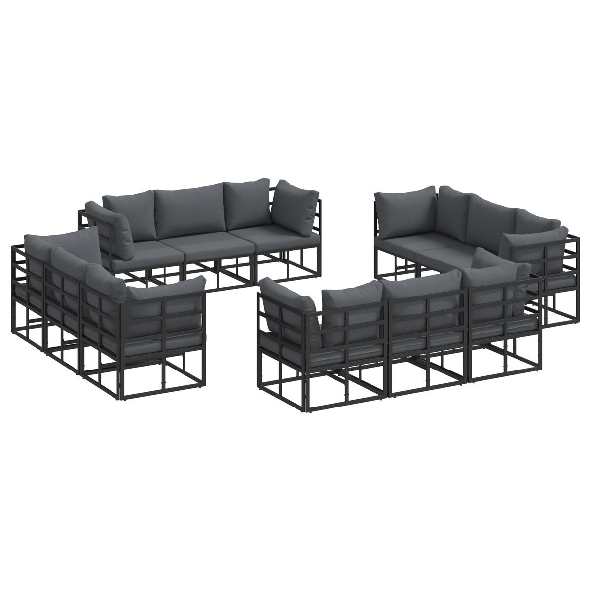 vidaXL Zestaw Sof na Ogród 12 pcs Czarny 213 x 71.5 x 71 cm Aluminium