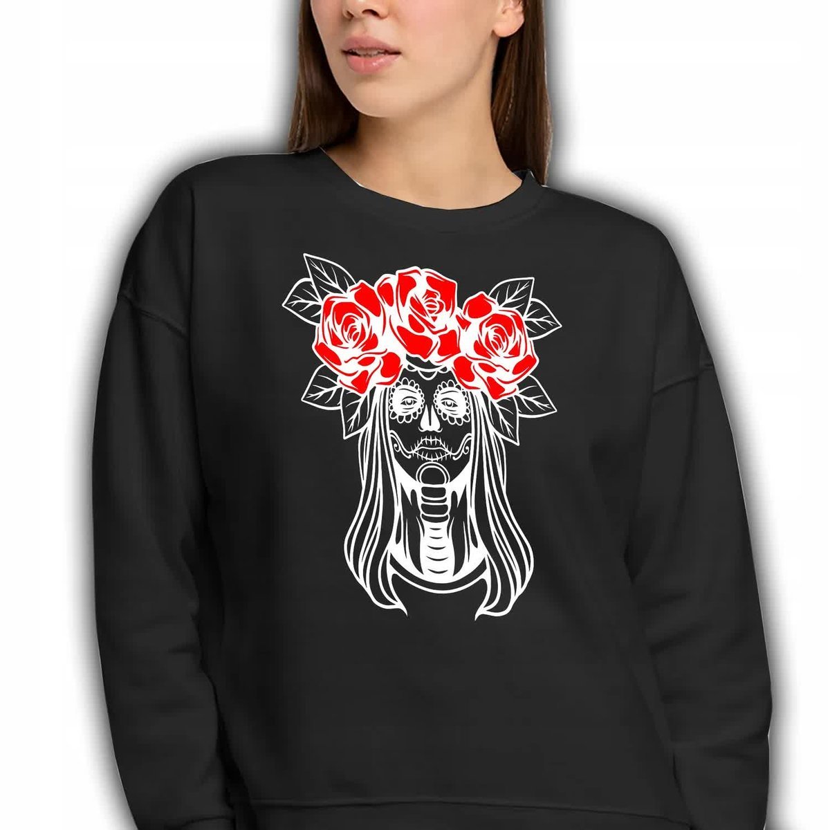 BLUZA CZARNA Dresowa Damska Na Prezent Halloween SKELETON GIRL Wzory - L