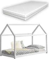 Łóżka dla dzieci i młodzieży - Łóżko dziecięce z materacem ortopedycznym 70x140 cm Łóżko do domu Łóżko drewniane Dom design drewno sosnowe Białe z materacem z zimnej pianki Oeko-Tex Standard 100 [en.casa] - miniaturka - grafika 1