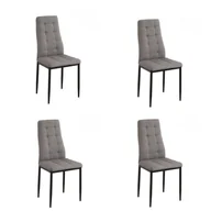 Krzesła - Pakiet 4 krzeseł tapicerowanych szarą sztuczną skórą z wyściełanymi szwami, czarne metalowe nogi, wymiary 43x56x96 cm - miniaturka - grafika 1