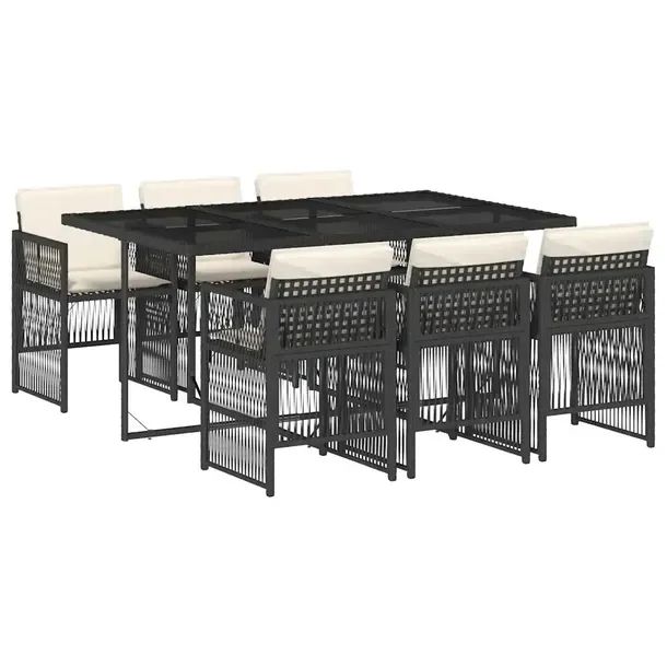 Zestaw mebli ogrodowych czarny, rattan PE, stół 165x106x73 cm, krzesła 5