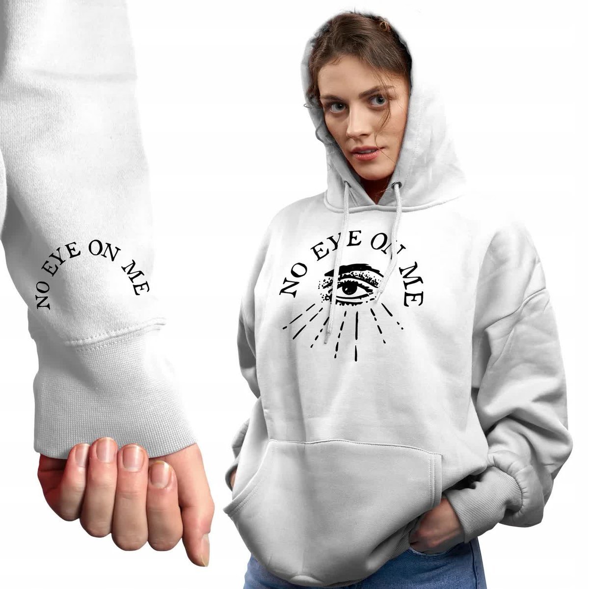 Modna BLUZA Damska z KAPTUREM NO EYE ON ME Wiele Różnych Wzorów - S