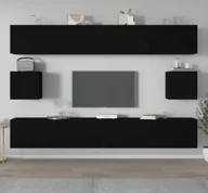 Szafki RTV - The Living Store 6-częściowa szafka pod telewizor z czarnego materiału drewnopochodnego - miniaturka - grafika 1