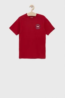 Koszulki dla dziewczynek - VANS t-shirt bawełniany dziecięcy kolor czerwony z nadrukiem - grafika 1
