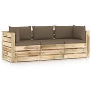 Meble ogrodowe - Ogrodowa sofa 3-os z poduszkami, impregnowane na zielono drewno kod: V-3074563 - miniaturka - grafika 1