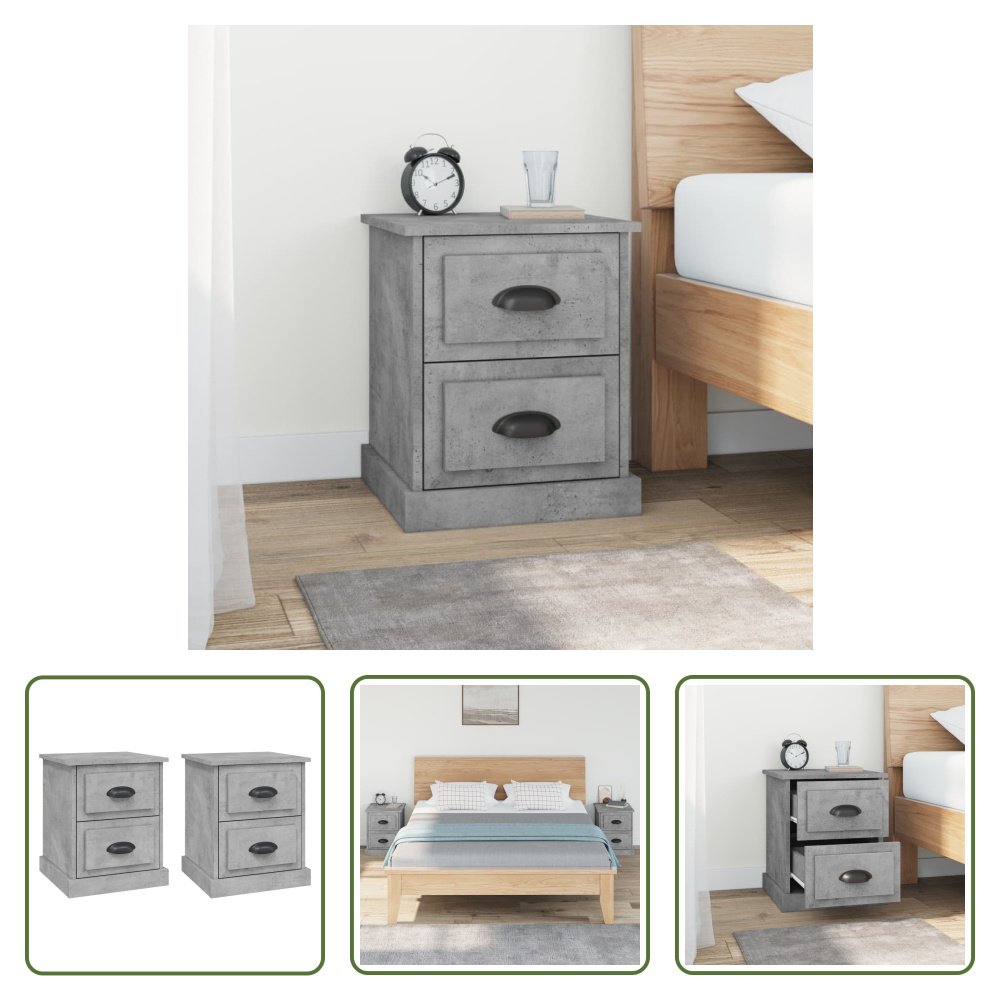 The Living Store Szafki nocne 2 szt. Beton szary 39x39x47,5 cm Materiał drewnopochodny