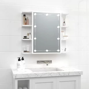 Lumarko Szafka z lustrem i LED, biała z połyskiem, 70x16,5x60 cm - Toaletki - miniaturka - grafika 1