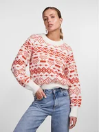Swetry damskie - Pieces Sweter 17142261 Czerwony Regular Fit - miniaturka - grafika 1