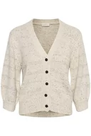 Swetry damskie - KAFFE damski sweter z dzianiny kardigan zapinany język rękawy, Broken White/Black Melange, L - miniaturka - grafika 1