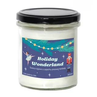 Świece - Świeca sojowa HOLIDAY WONDERLAND - aromatyczna, ręcznie robiona świeca o zapachu zimowej herbaty w słoiczku 300ml, prezent na zimę, święta, Boże Narodzenie - grafika 1