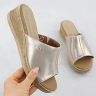 Klapki i japonki damskie - Klapki damskie na koturnie złote Sergio Leone KL-191 złoty - miniaturka - grafika 1