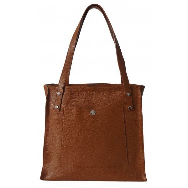 Skórzana Włoska torba na ramię Vera Pelle miękka , pojemna a4 Camel WR365C