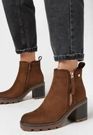 Botki damskie - Ciemnobrązowe Botki na Słupku Boho z Suwakiem Sirdre - miniaturka - grafika 1