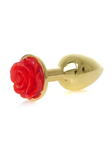 Korki analne - Boss Series Jewellery Gold Plug Rose Red - Korek analny z ozdobnym kwiatem Czerwony  << DYSKRETNIE   |   DOSTAWA 24h   |  GRATISY - grafika 1