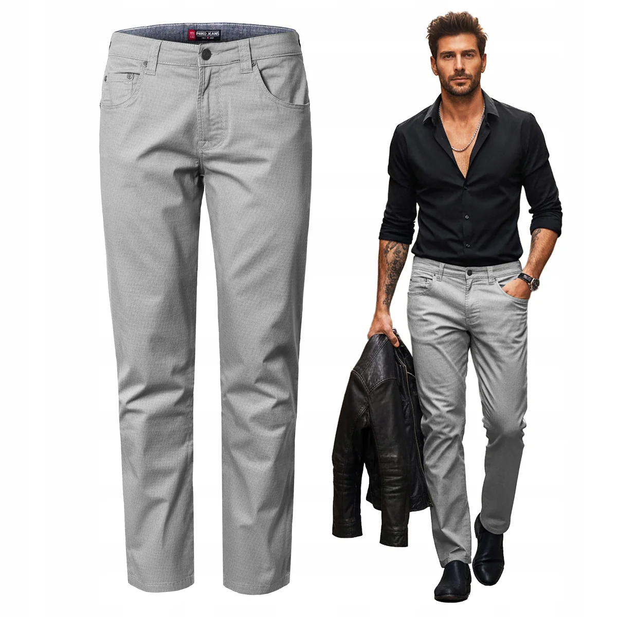SPODNIE Męskie CASUAL Bawełniane ODER SZARE Regular Pako Jeans SPODNIE Męskie CASUAL Bawełniane SZARE Regular W32/L32 Pako Jeans